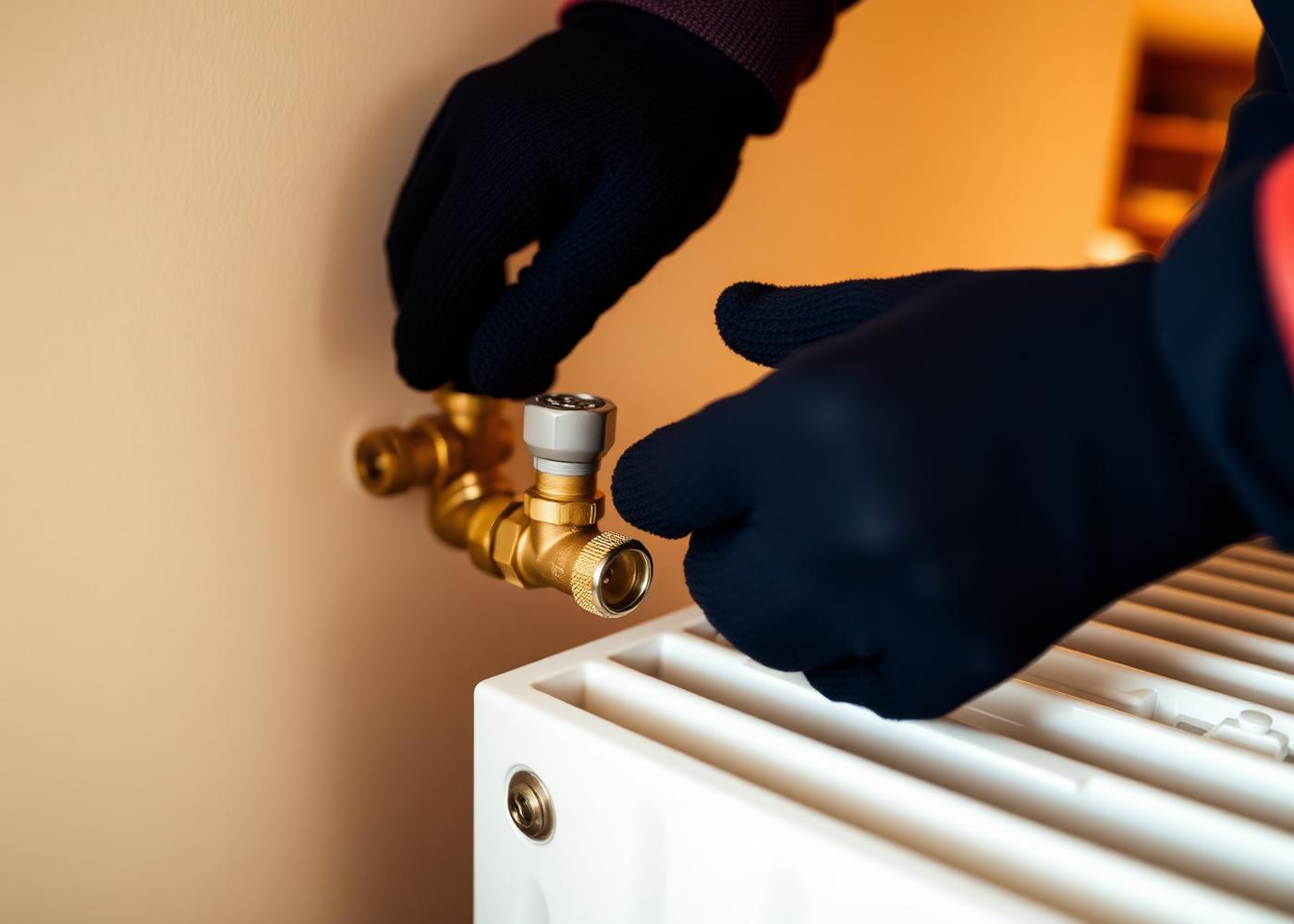 Engineer checking a radiator valve