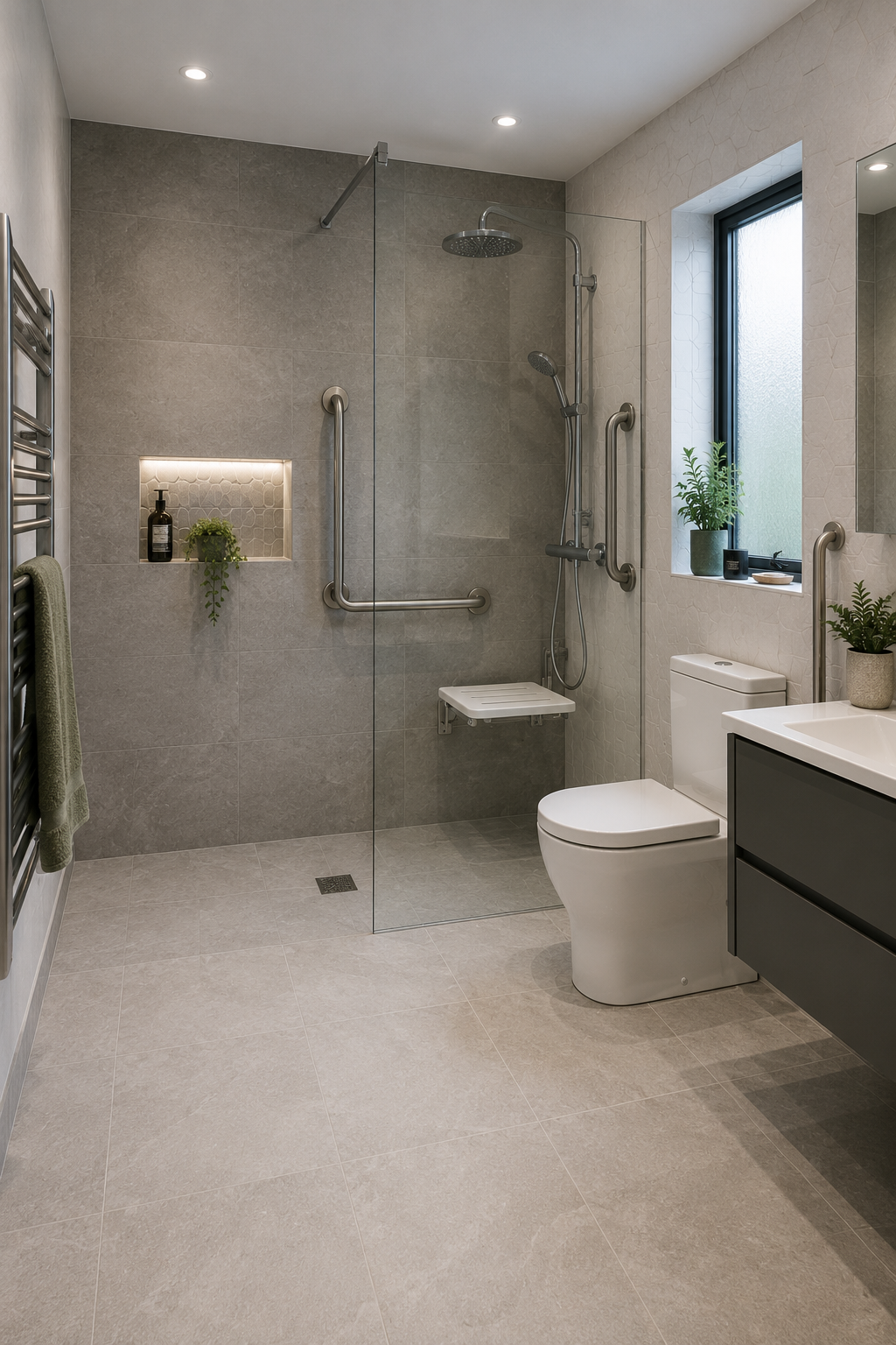 Contemporary accessible bathroom with walk-in shower